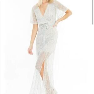 NWT 4SI3NNA Isadora ivory teal lace dress